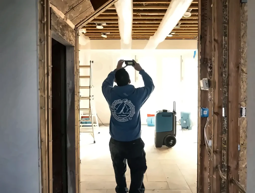 Technician photographing water damage for a Florida water damage insurance claim in Fort Myers