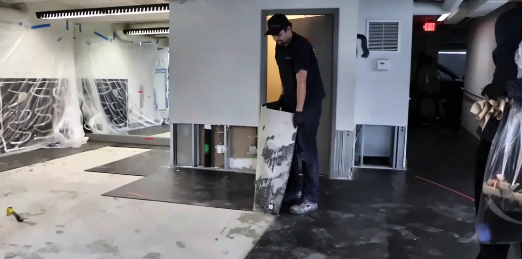Water damage restoration Bonita Springs: crew carrying out damaged materials during water damage restoration
