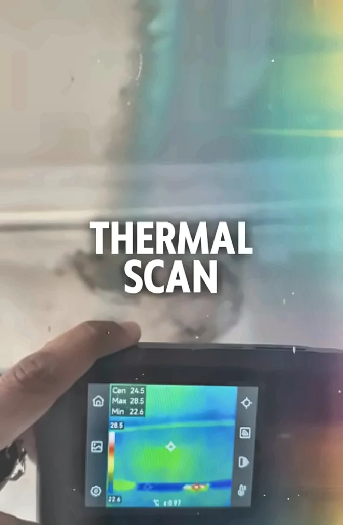 AC leak water damage Fort Myers: thermal scan showing hidden moisture in a wall from an AC leak
